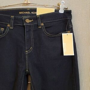 MICHAEL Michael Kors Indigo Skinny Jeans with Yellow Stitching